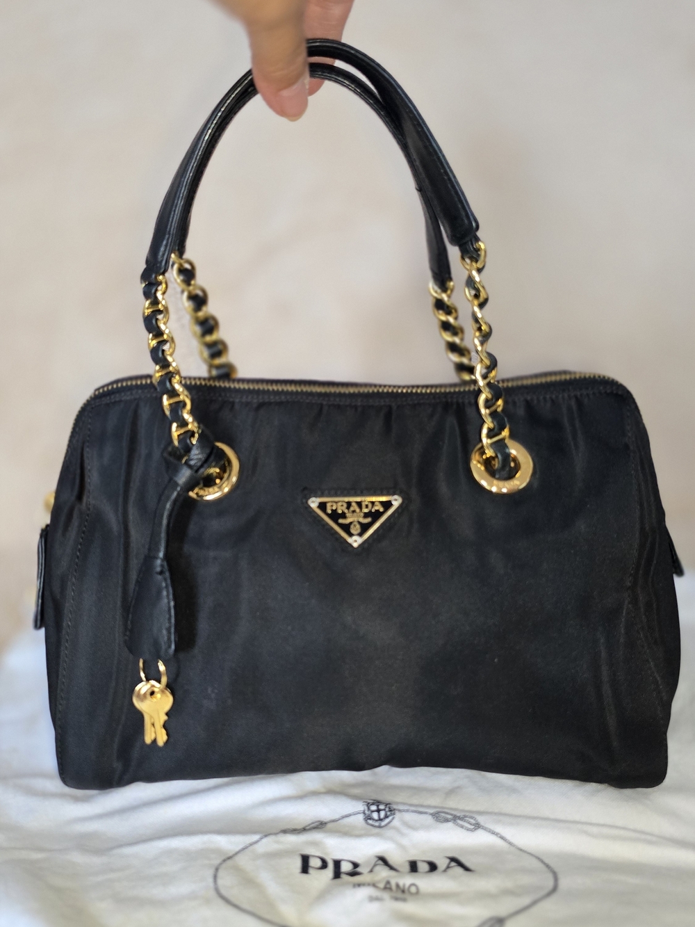 Prada Tessuto Nylon Catena Chain Shoulder Bag Black